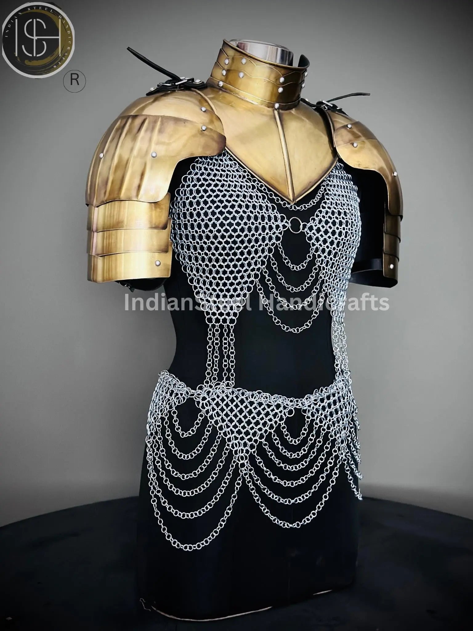 Medieval Viking Skirt & Top, Gorget pauldrons,Ren faire Chainmaille Handmade Medieval Cosplay Armor, SCA Larp Costume, ISH Collection