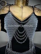 Medieval Viking Skirt & Top, Gorget pauldrons,Ren faire Chainmaille Handmade Medieval Cosplay Armor, SCA Larp Costume, ISH Collection