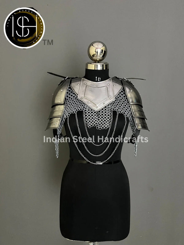 Female Knight Steel Armor: Gorget, Pouldron & Chainmail - LARP Cosplay