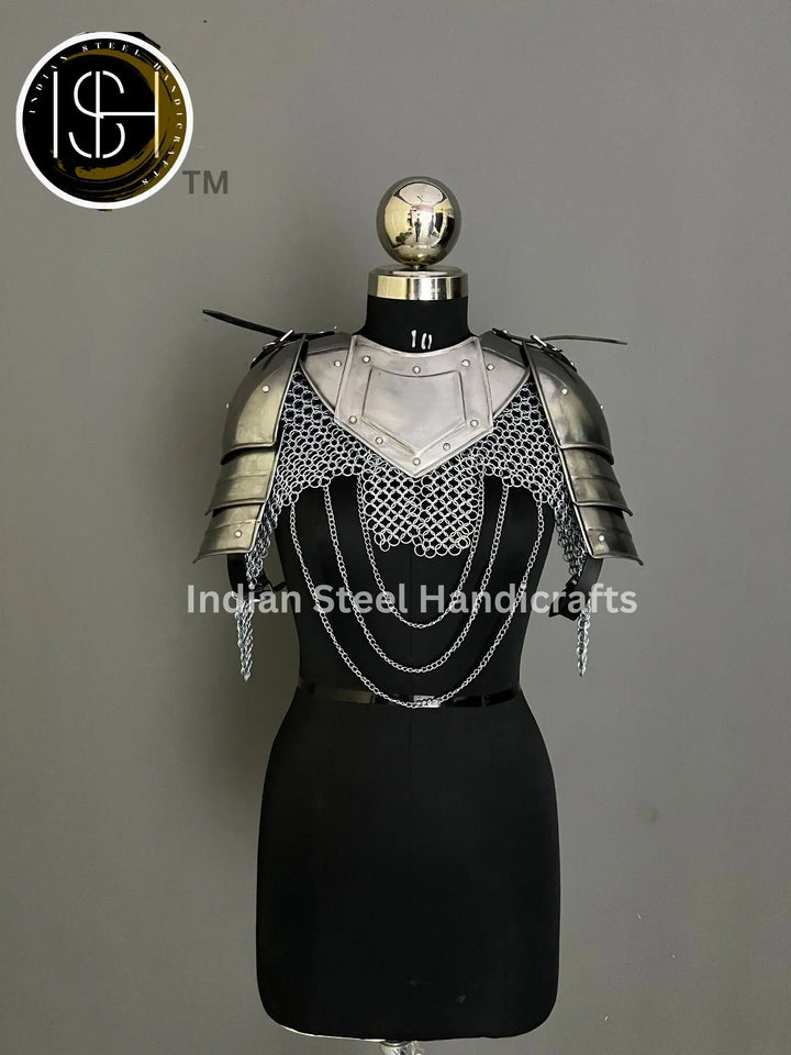 Female Knight Steel Armor: Gorget, Pouldron & Chainmail - LARP Cosplay