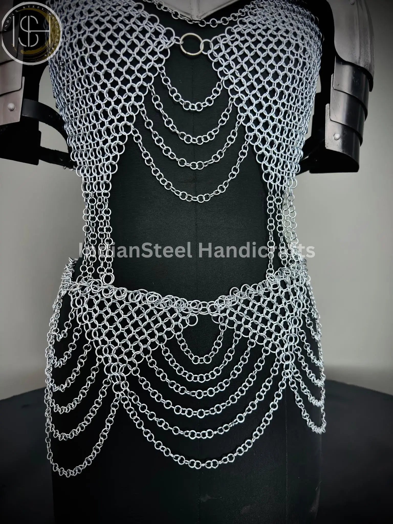 Medieval Viking Skirt & Top, Gorget pauldrons,Ren faire Chainmaille Handmade Medieval Cosplay Armor, SCA Larp Costume, ISH Collection