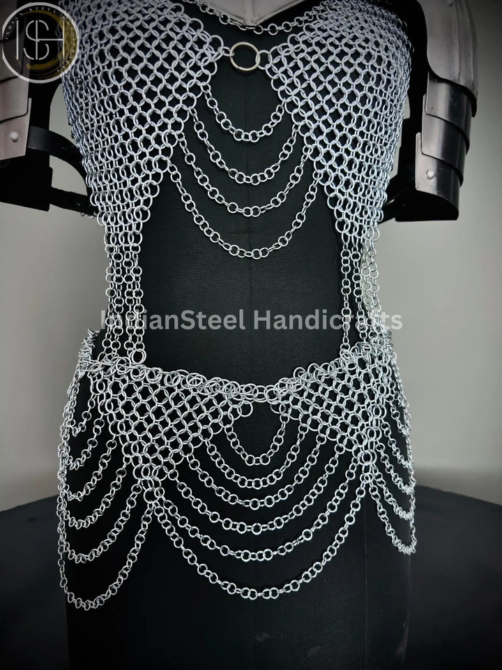 Medieval Viking Skirt & Top, Gorget pauldrons,Ren faire Chainmaille Handmade Medieval Cosplay Armor, SCA Larp Costume, ISH Collection