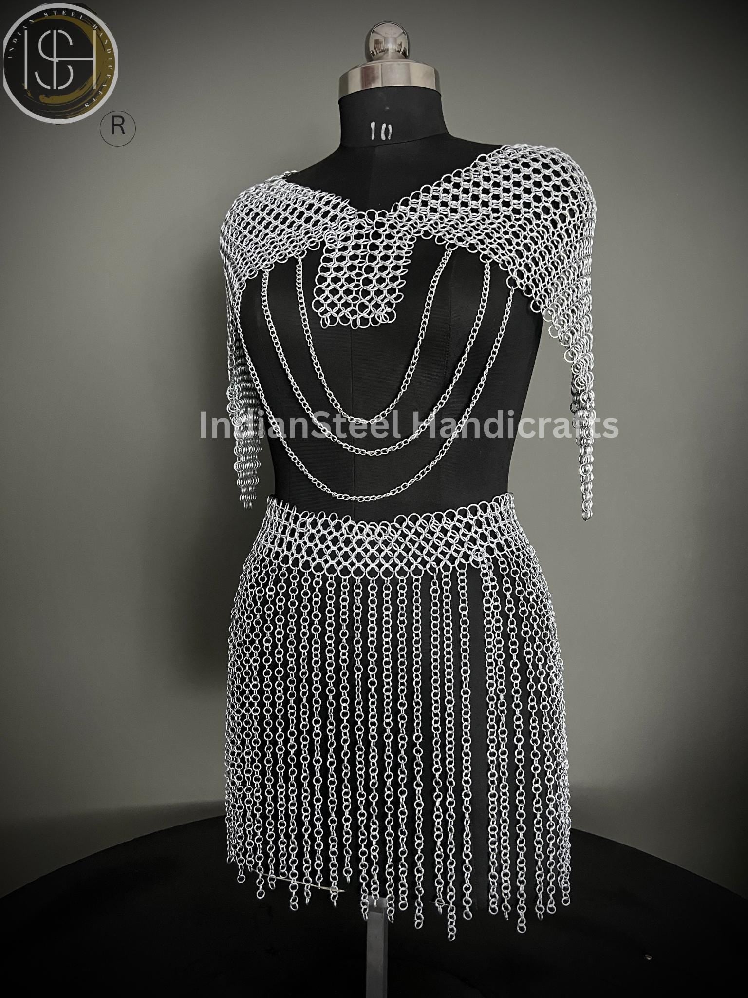 Medieval Chainmaile Top and skirt, Chain Layers Top, Chainmail Body Chain Jewellery, Chainmail Costume Fashion, Gift for women.