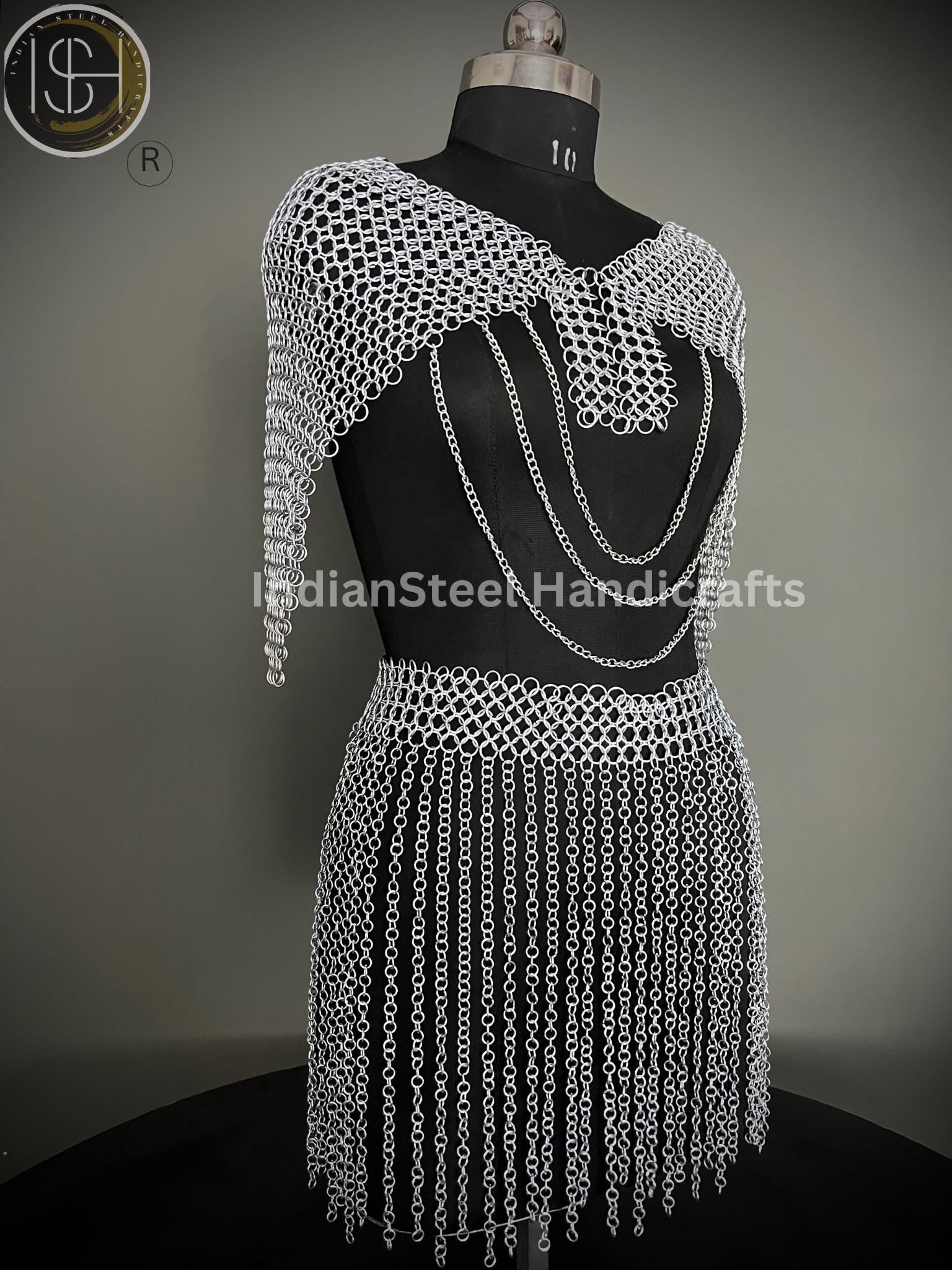 Medieval Chainmaile Top and skirt, Chain Layers Top, Chainmail Body Chain Jewellery, Chainmail Costume Fashion, Gift for women.
