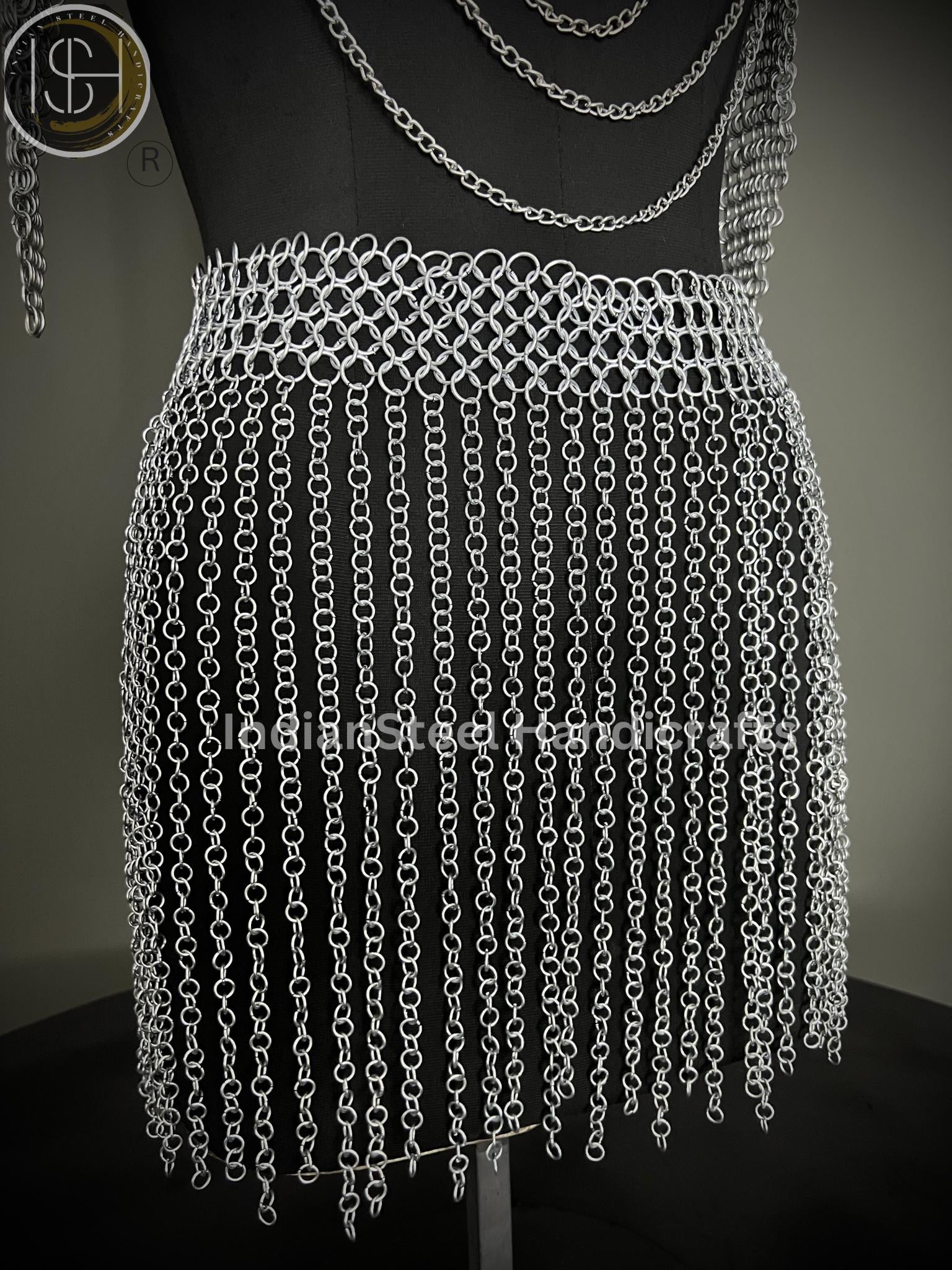 Medieval Chainmaile Top and skirt, Chain Layers Top, Chainmail Body Chain Jewellery, Chainmail Costume Fashion, Gift for women.