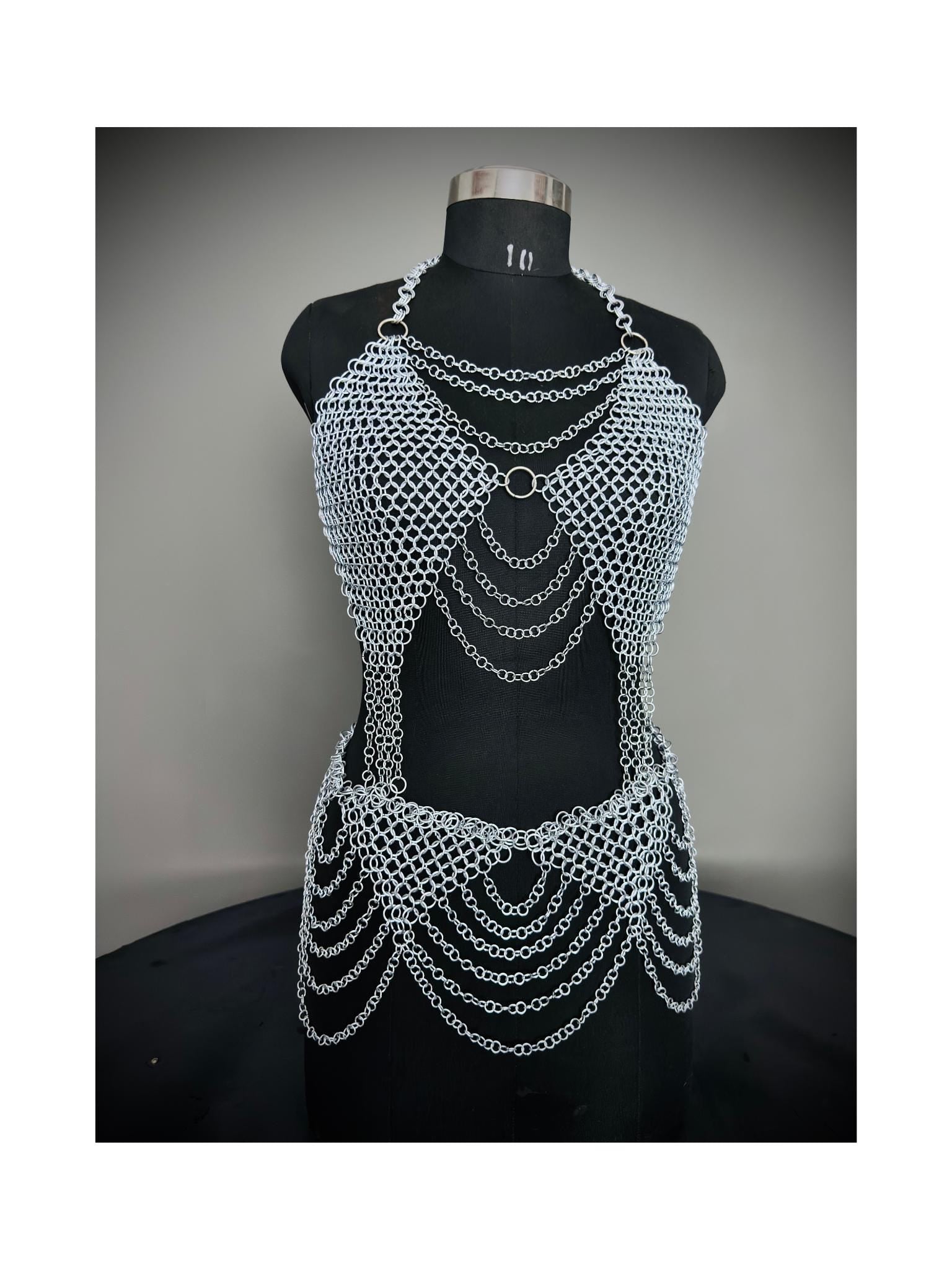 Chainmail Harness, Chainmail Chains Layers top & Skirt, Rings Costume, Wedding Cosplay Costume, Larp , Cosplay, Sca Armor, Gift For Women.