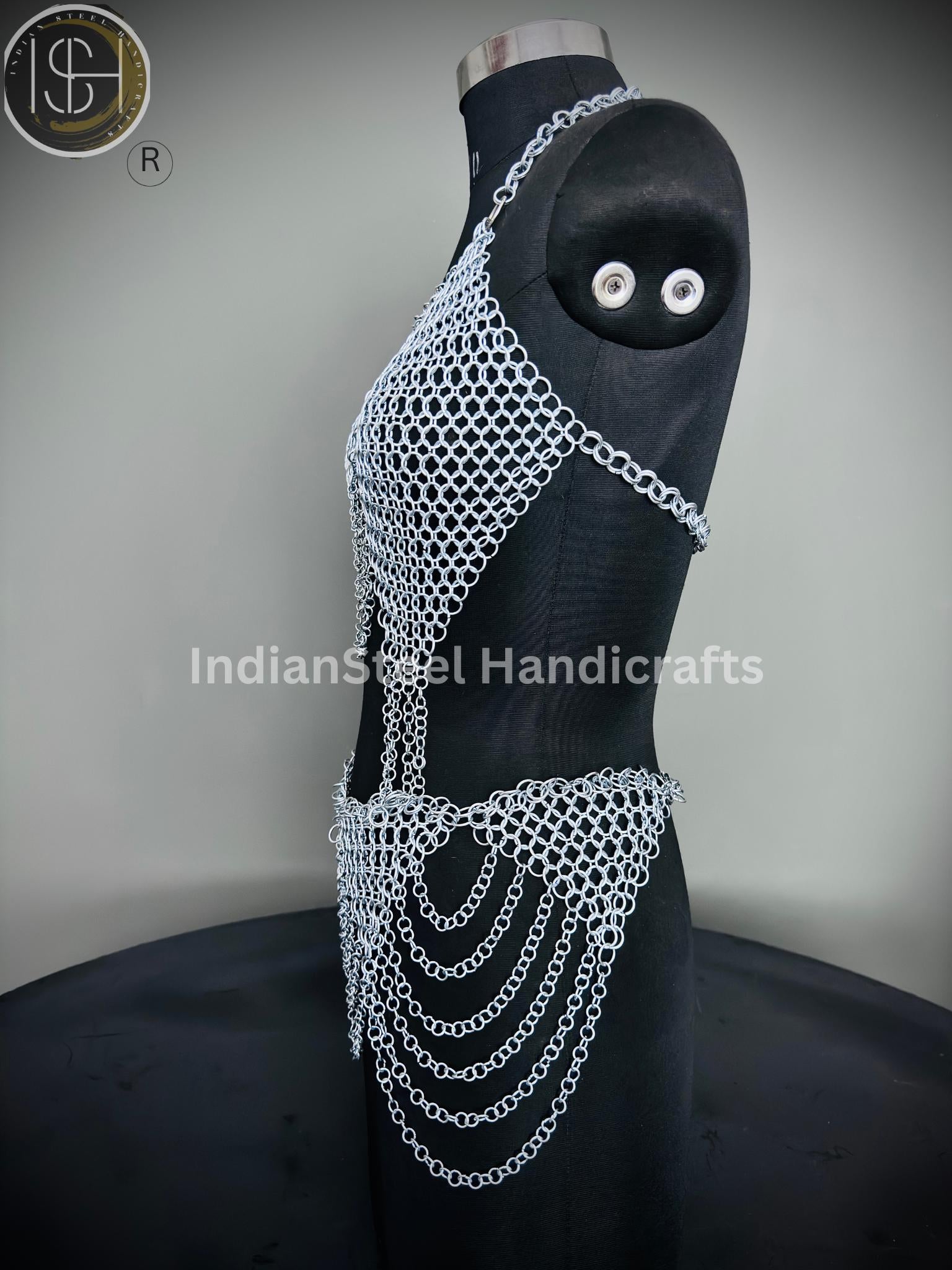 Chainmail Harness, Chainmail Chains Layers top & Skirt, Rings Costume, Wedding Cosplay Costume, Larp , Cosplay, Sca Armor, Gift For Women.