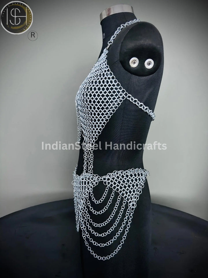 Chainmail Harness, Chainmail Chains Layers top & Skirt, Rings Costume, Wedding Cosplay Costume, Larp , Cosplay, Sca Armor, Gift For Women. ISH Collection