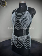 Chainmail Harness, Chainmail Chains Layers top & Skirt, Rings Costume, Wedding Cosplay Costume, Larp , Cosplay, Sca Armor, Gift For Women. ISH Collection