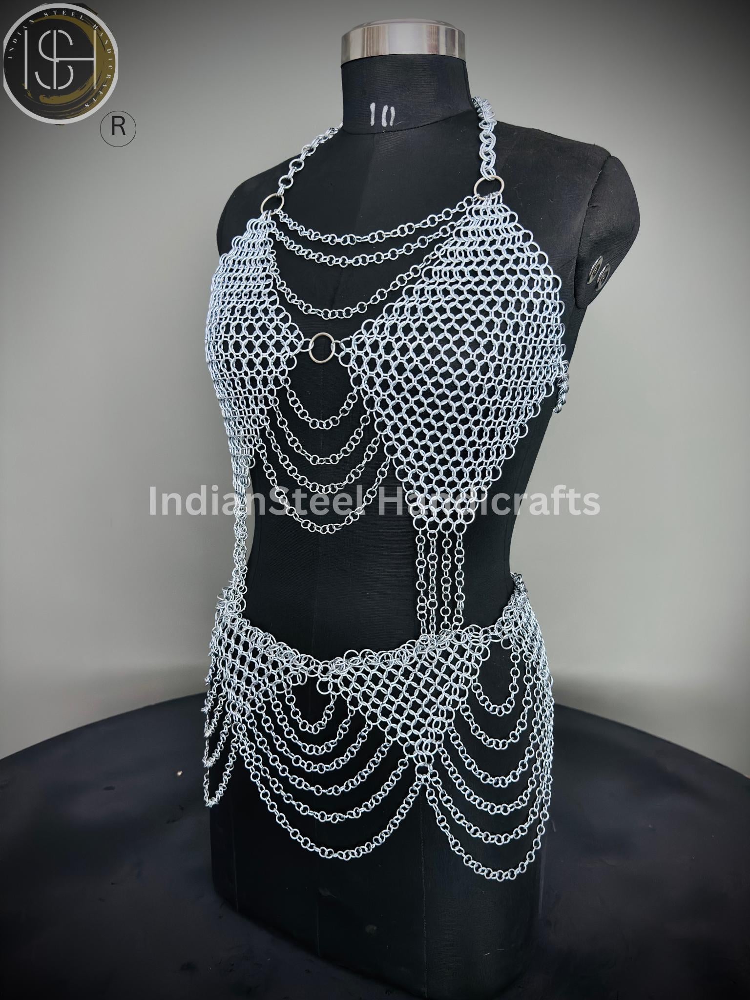 Chainmail Harness, Chainmail Chains Layers top & Skirt, Rings Costume, Wedding Cosplay Costume, Larp , Cosplay, Sca Armor, Gift For Women.
