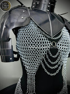Medieval Viking Skirt & Top, Gorget pauldrons,Ren faire Chainmaille Handmade Medieval Cosplay Armor, SCA Larp Costume, ISH Collection