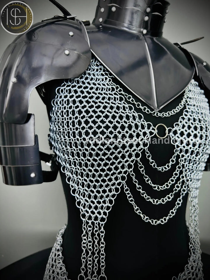 Medieval Viking Skirt & Top, Gorget pauldrons,Ren faire Chainmaille Handmade Medieval Cosplay Armor, SCA Larp Costume, ISH Collection
