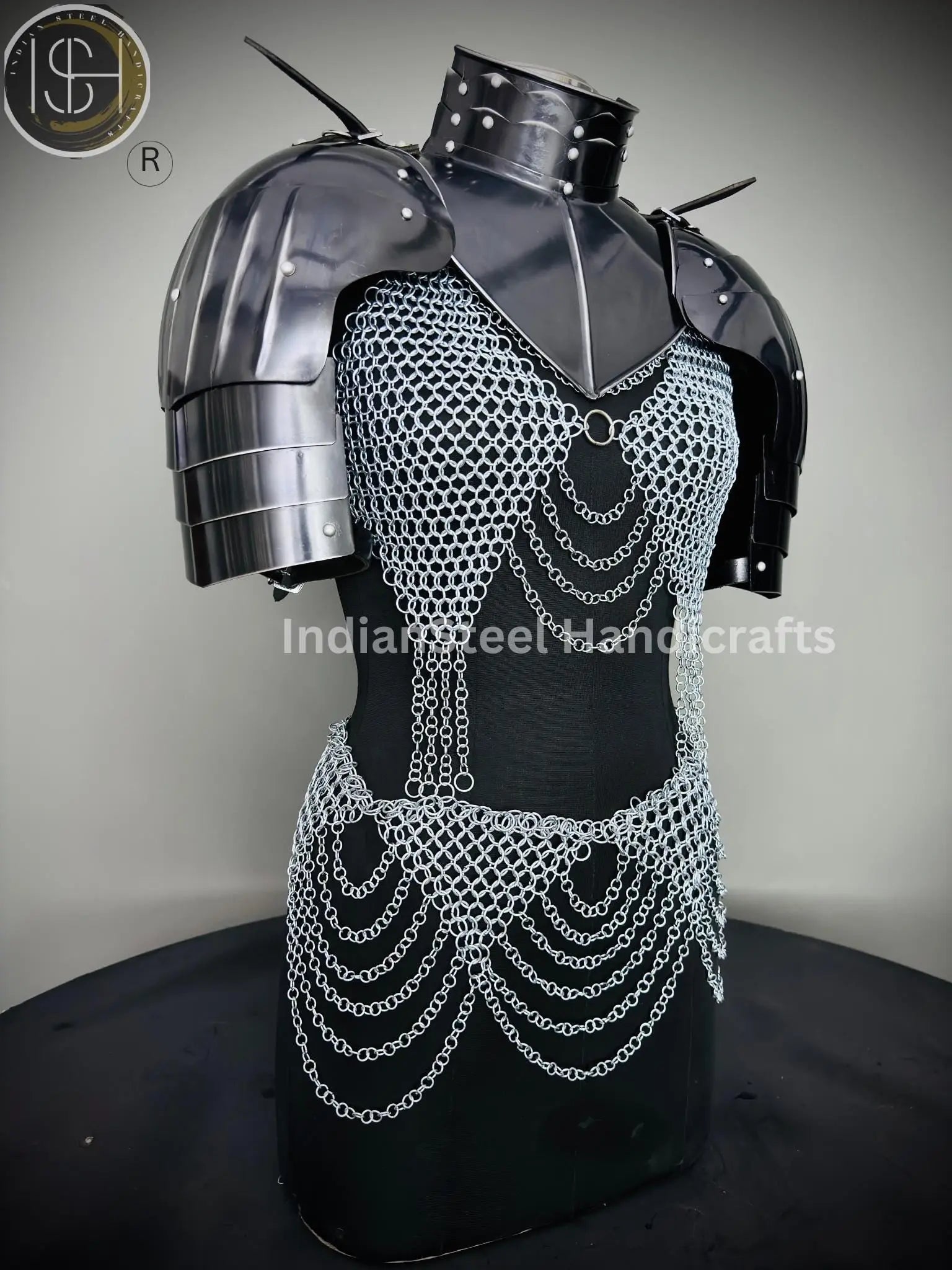 Medieval Viking Skirt & Top, Gorget pauldrons,Ren faire Chainmaille Handmade Medieval Cosplay Armor, SCA Larp Costume, ISH Collection