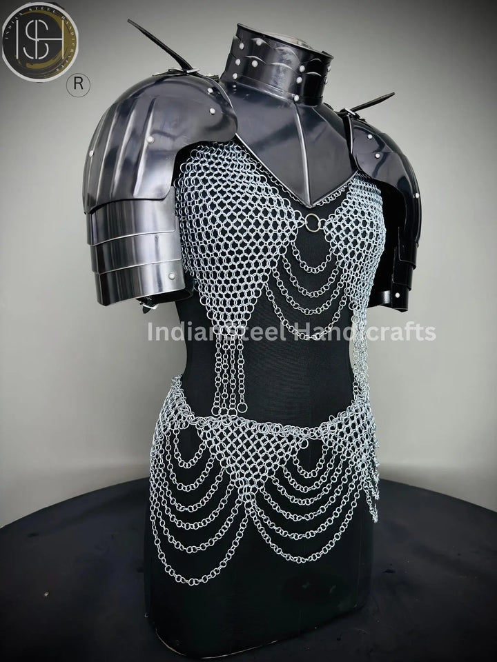 Medieval Viking Skirt & Top, Gorget pauldrons,Ren faire Chainmaille Handmade Medieval Cosplay Armor, SCA Larp Costume, ISH Collection