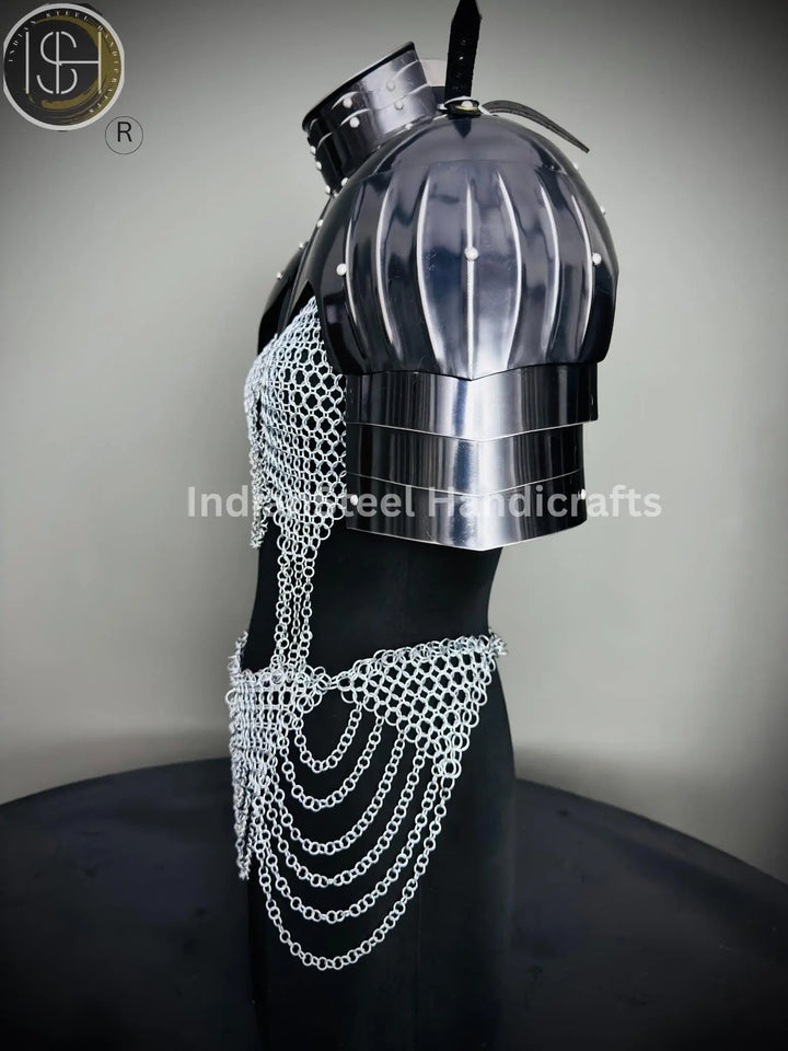 Medieval Viking Skirt & Top, Gorget pauldrons,Ren faire Chainmaille Handmade Medieval Cosplay Armor, SCA Larp Costume, ISH Collection