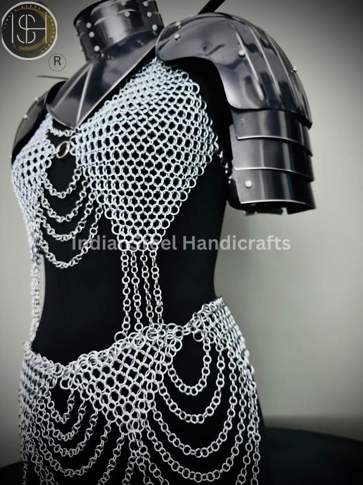 Medieval Viking Skirt & Top, Gorget pauldrons,Ren faire Chainmaille Handmade Medieval Cosplay Armor, SCA Larp Costume, ISH Collection
