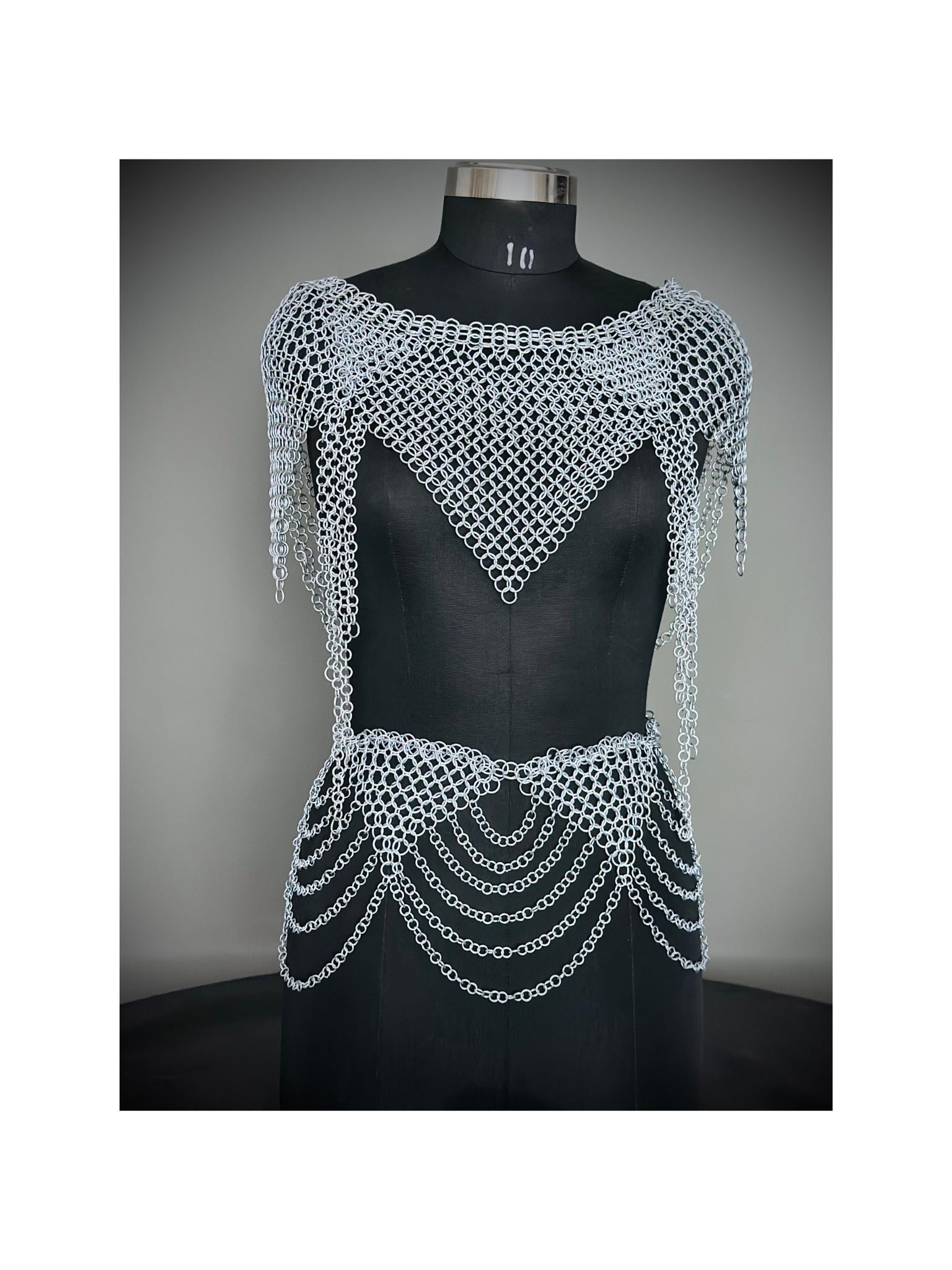 Chainmail Harness, Chainmail Chains Layers top & Skirt, Rings Costume, Wedding Cosplay Costume, Larp , Cosplay, Sca Armor, Gift For Women.