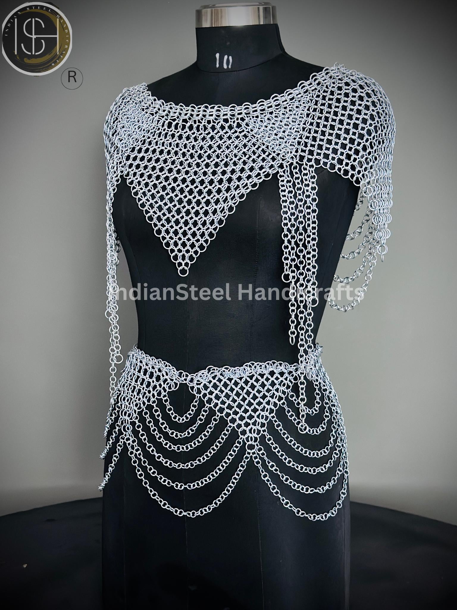 Chainmail Harness, Chainmail Chains Layers top & Skirt, Rings Costume, Wedding Cosplay Costume, Larp , Cosplay, Sca Armor, Gift For Women.