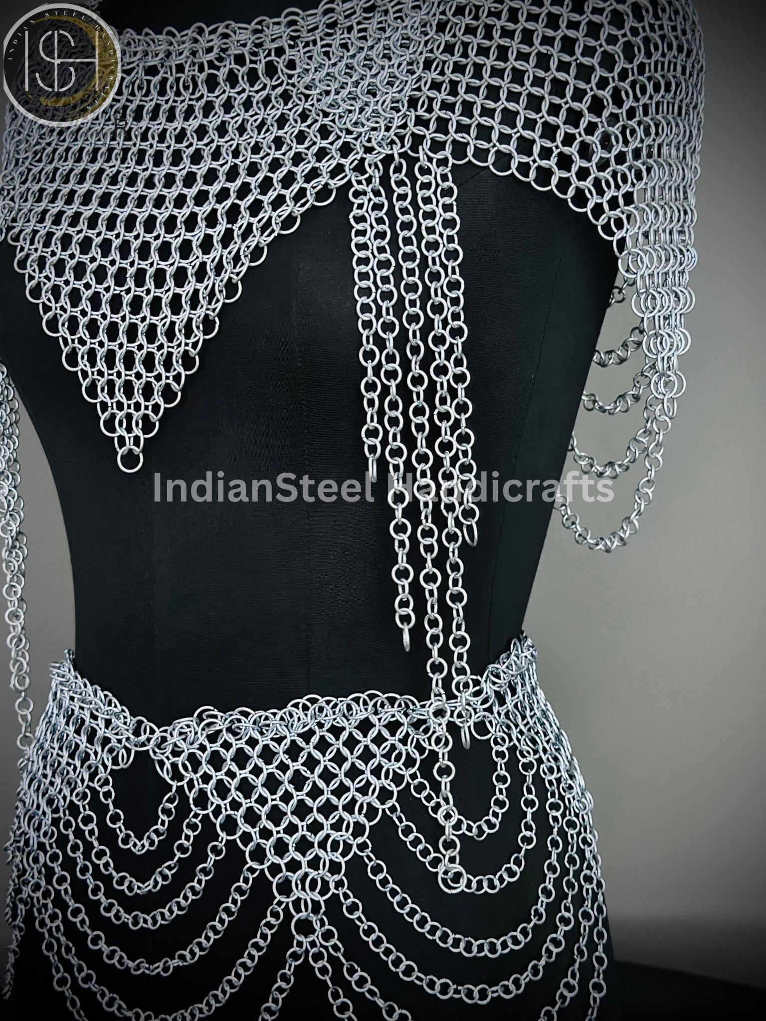 Chainmail Harness, Chainmail Chains Layers top & Skirt, Rings Costume, Wedding Cosplay Costume, Larp , Cosplay, Sca Armor, Gift For Women.