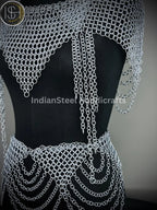 Chainmail Harness, Chainmail Chains Layers top & Skirt, Rings Costume, Wedding Cosplay Costume, Larp , Cosplay, Sca Armor, Gift For Women. ISH Collection