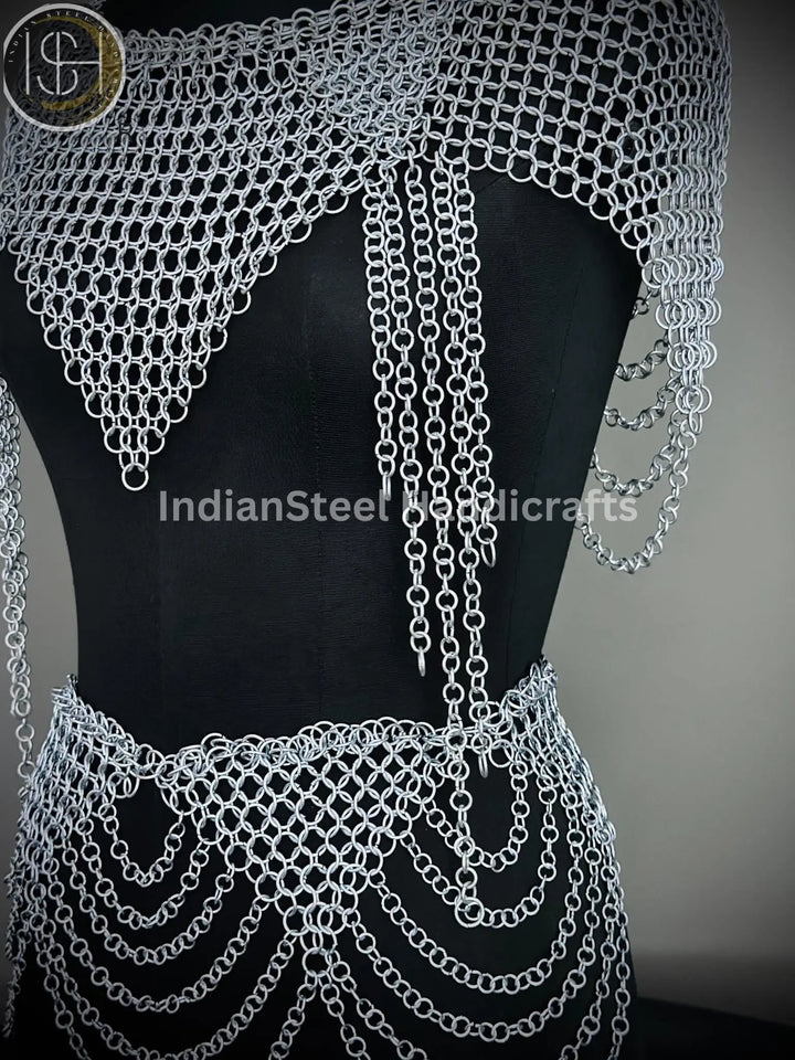 Chainmail Harness, Chainmail Chains Layers top & Skirt, Rings Costume, Wedding Cosplay Costume, Larp , Cosplay, Sca Armor, Gift For Women. ISH Collection