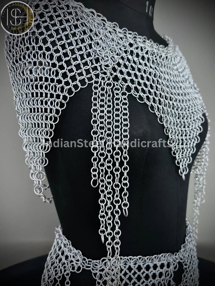 Chainmail Harness, Chainmail Chains Layers top & Skirt, Rings Costume, Wedding Cosplay Costume, Larp , Cosplay, Sca Armor, Gift For Women. ISH Collection