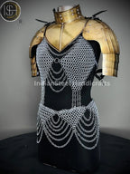 Medieval Viking Skirt & Top, Gorget pauldrons,Ren faire Chainmaille Handmade Medieval Cosplay Armor, SCA Larp Costume, ISH Collection