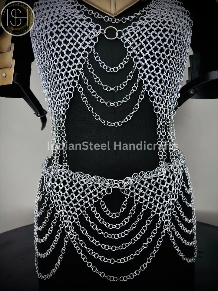 Medieval Viking Skirt & Top, Gorget pauldrons,Ren faire Chainmaille Handmade Medieval Cosplay Armor, SCA Larp Costume, ISH Collection