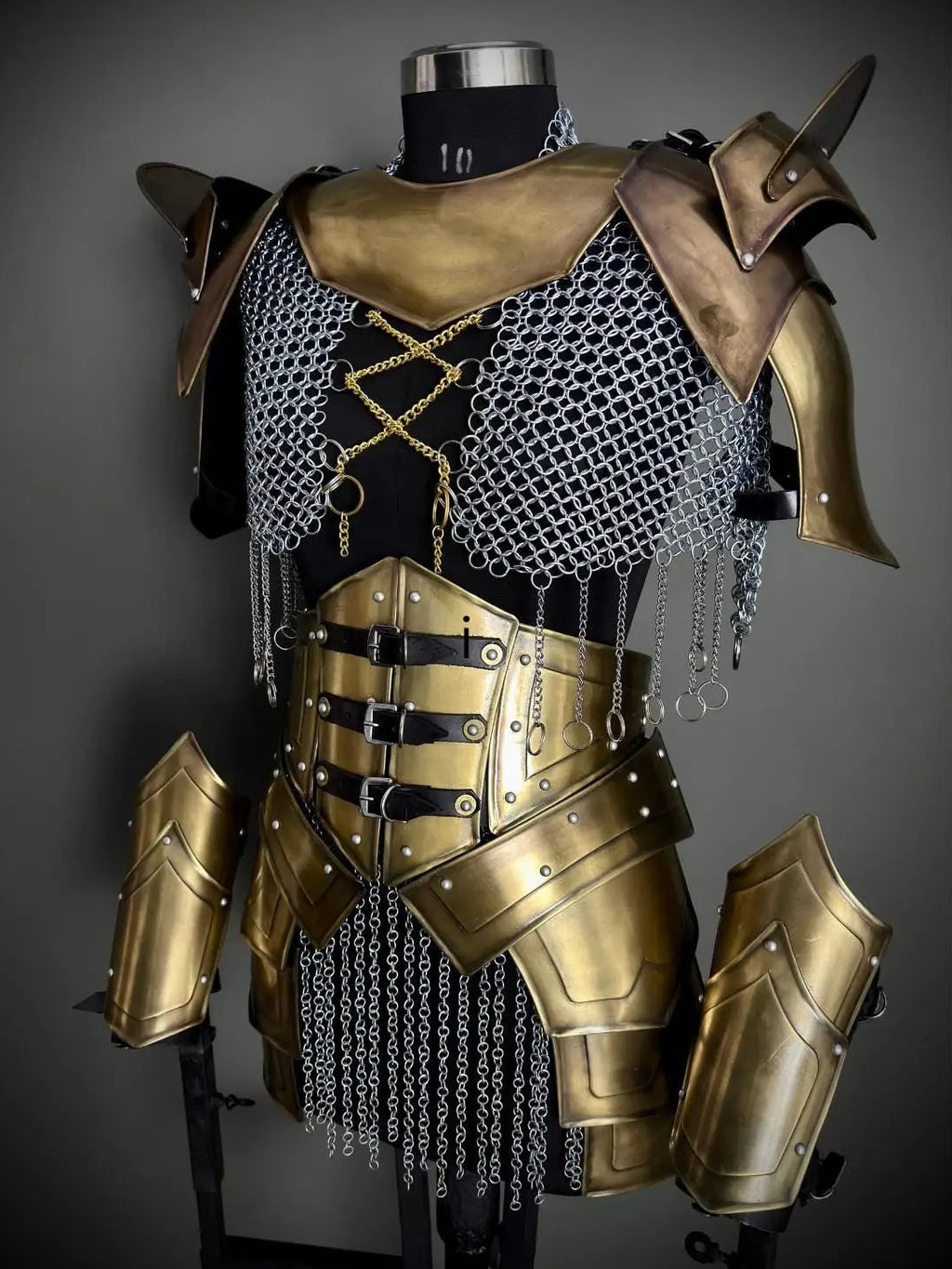 golden armor,
knight armor,
LARP female armor,
fantasy armor gift,
medieval costume,
chainmail,
fantasy lady armor,
cosplay armor,
cosplay set,
knight outfit,
Birthday Gift,
Gift for her,
Armor,
