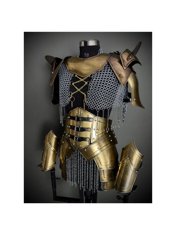 golden armor,
knight armor,
LARP female armor,
fantasy armor gift,
medieval costume,
chainmail,
fantasy lady armor,
cosplay armor,
cosplay set,
knight outfit,
Birthday Gift,
Gift for her,
Armor,