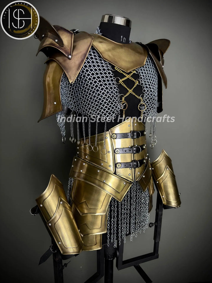 Medieval Lady Warrior Armor Set, Medieval Fantasy Chainmail Cosplay for LARP, SCA & Reenactments.