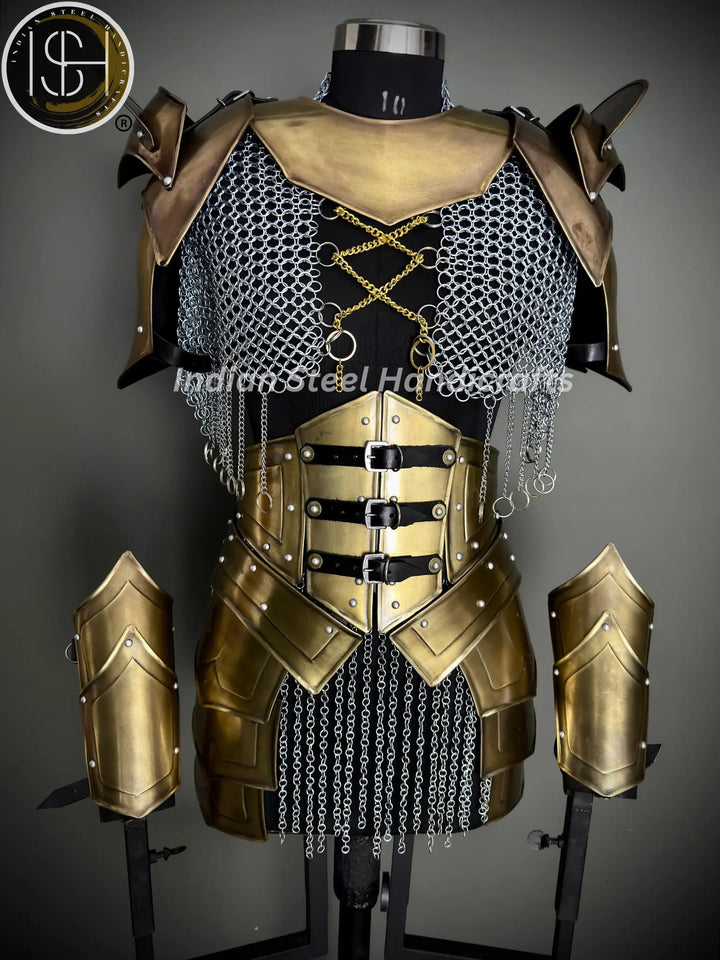 Medieval Lady Warrior Armor Set, Medieval Fantasy Chainmail Cosplay for LARP, SCA & Reenactments.