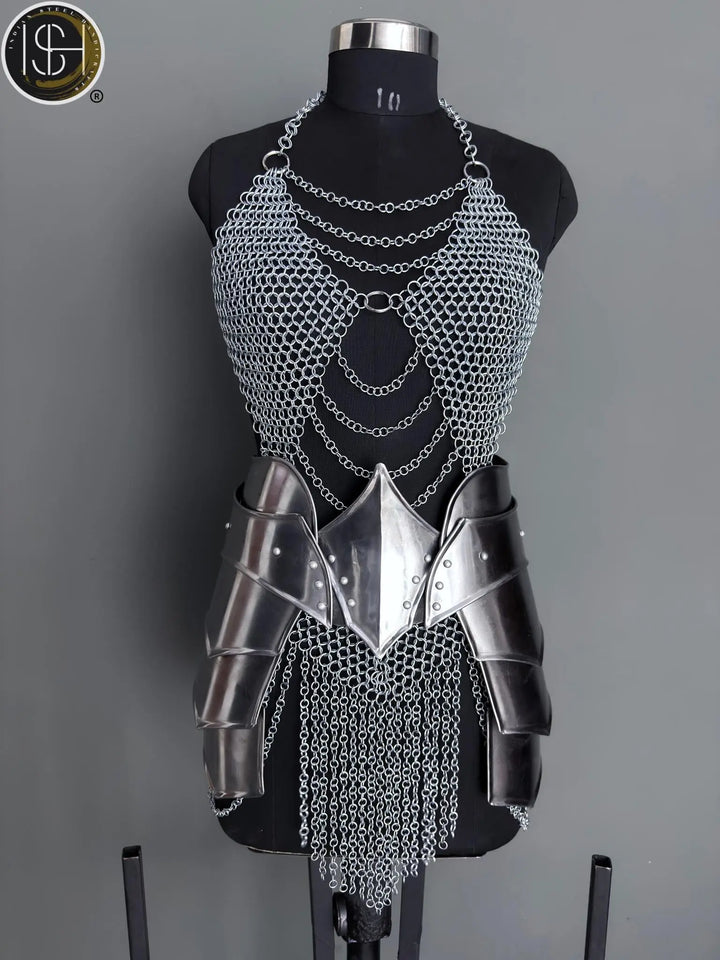 Brave Lady Medieval Cuirass Armor: Steel Chainmail Cosplay - LARP SCA
