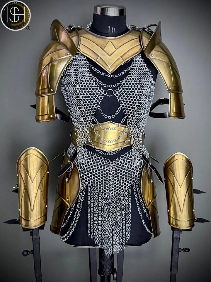 Brave Lady Steel Cuirass Armor: Medieval Chainmail LARP Cosplay
