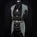 Medieval Chainmail Harness Set – Handwoven Steel Ring Armor Top & Skirt for Cosplay, LARP, Renaissance Festival