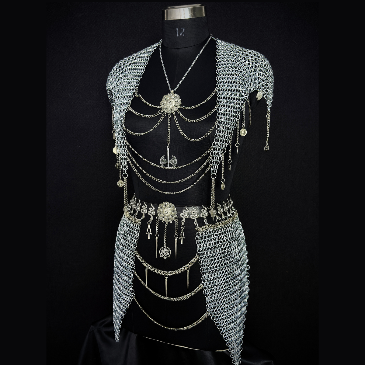 Medieval Chainmail Harness Set – Handwoven Steel Ring Armor Top & Skirt for Cosplay, LARP, Renaissance Festival
