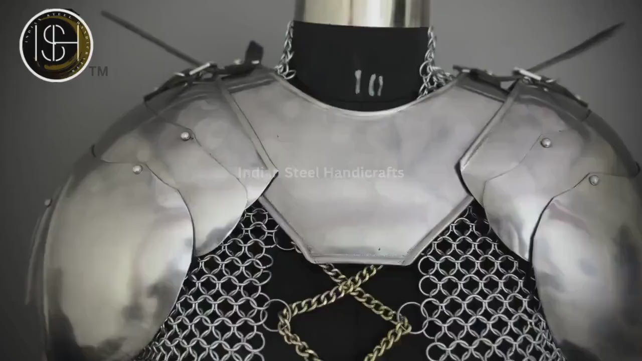 Female Knight Steel Armor: Gorget, Pouldron & Chainmail - LARP Cosplay