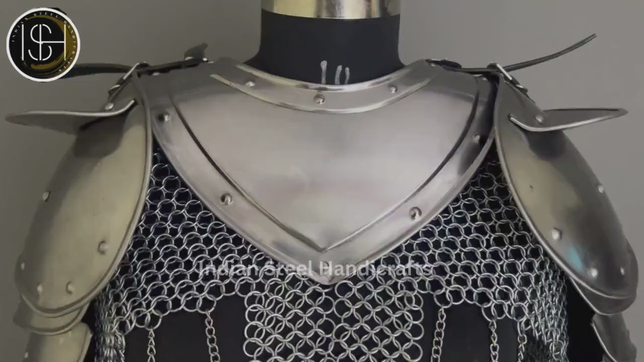 Female Knight Steel Armor: Gorget, Pouldron & Chainmail - LARP Cosplay