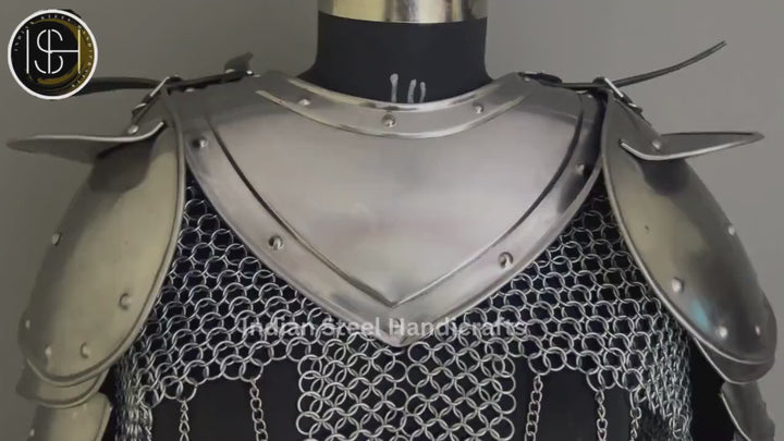 Female Knight Steel Armor: Gorget, Pouldron & Chainmail - LARP Cosplay