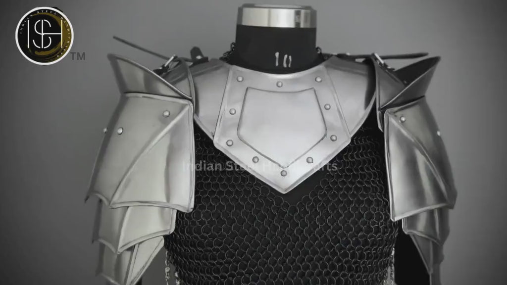 Female Knight Armor: Steel Gorget, Pouldrons, Chainmail - SCA LARP Cosplay