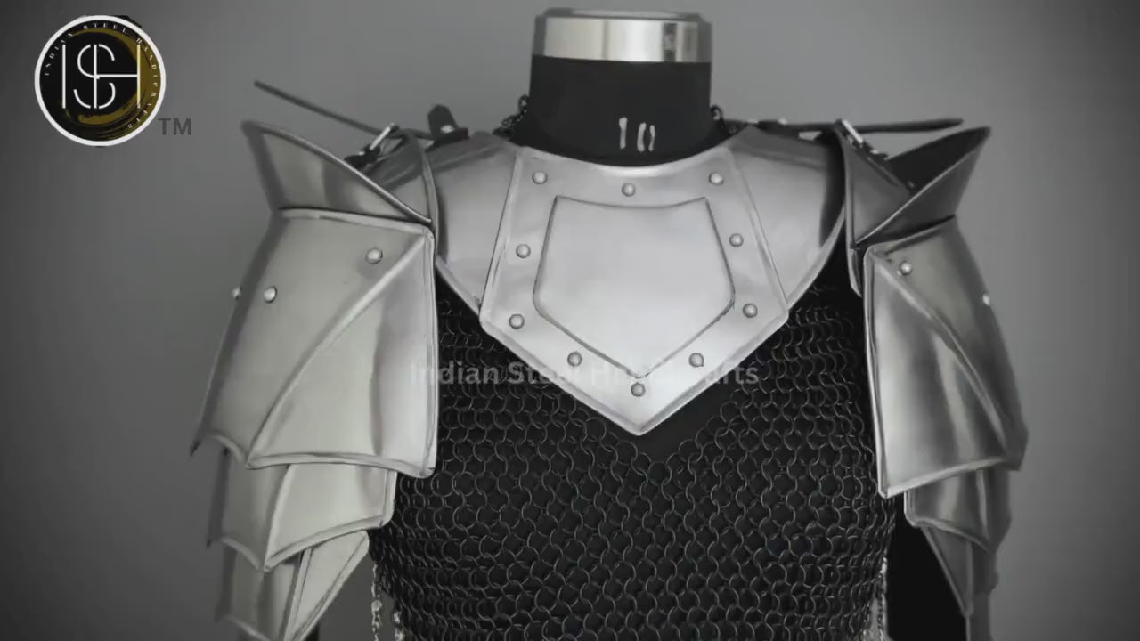 Female Knight Armor: Steel Gorget, Pouldrons, Chainmail - SCA LARP Cosplay
