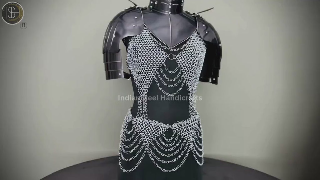 Medieval Viking Skirt & Top, Gorget pauldrons,Ren faire Chainmaille Handmade Medieval Cosplay Armor, SCA Larp Costume,