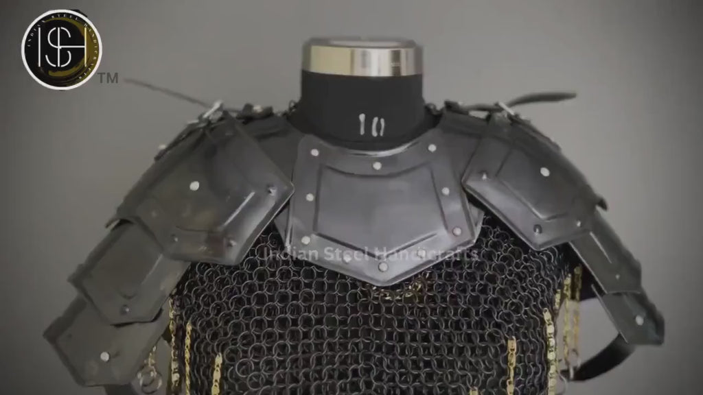 Female Knight Armor: Steel Gorget Pouldron, Chainmail Top - LARP Cosplay
