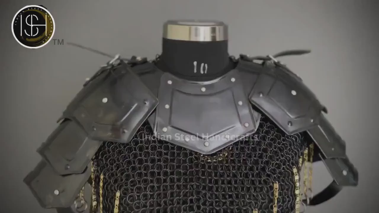 Female Knight Armor: Steel Gorget Pouldron, Chainmail Top - LARP Cosplay