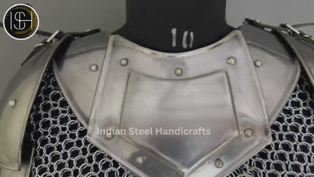 Female Knight Steel Armor: Gorget, Pouldron & Chainmail - LARP Cosplay
