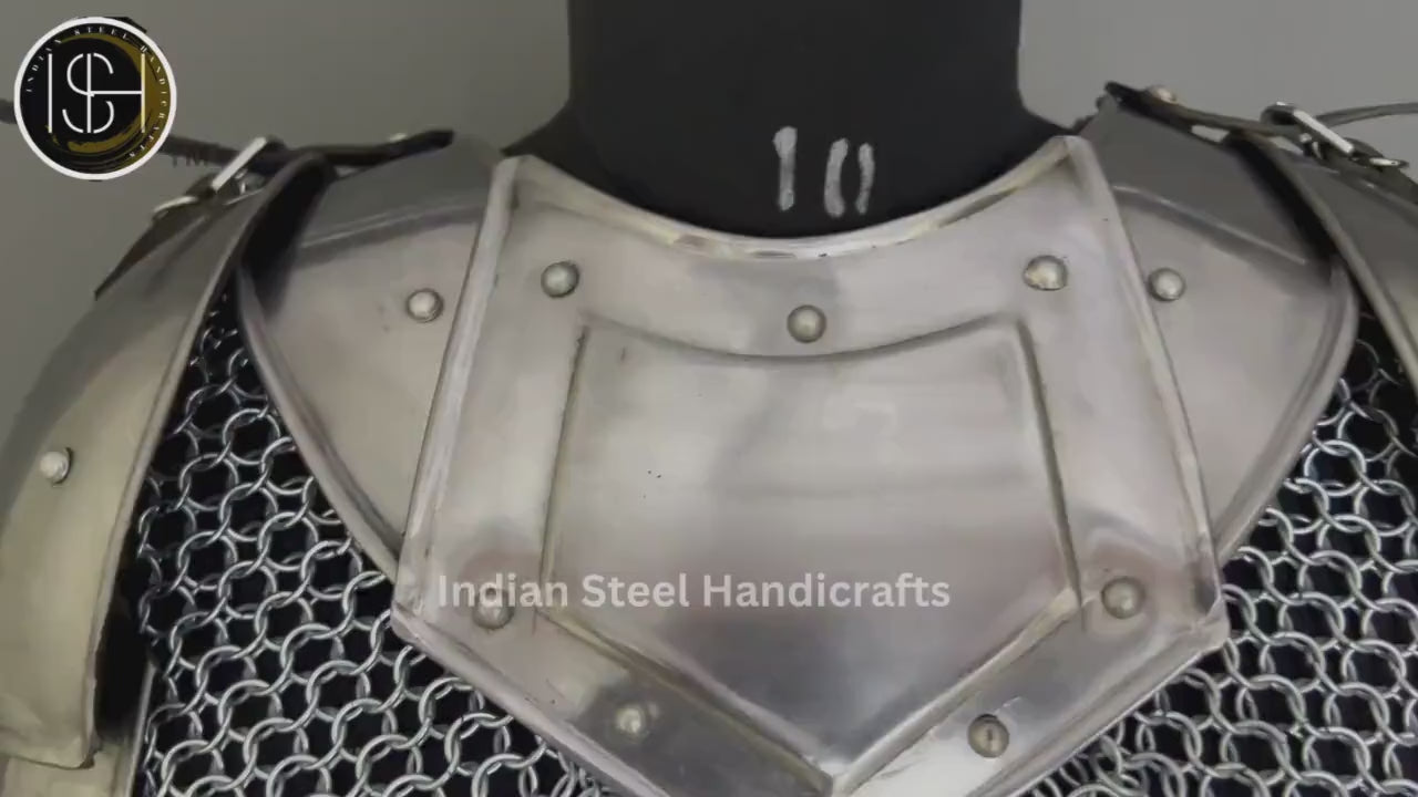 Female Knight Steel Armor: Gorget, Pouldron & Chainmail - LARP Cosplay