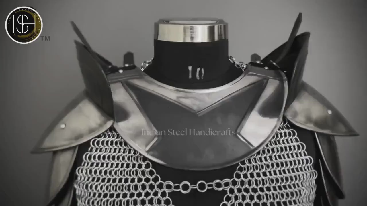 Female Knight Armor: Steel Gorget, Pouldrons & Chainmail - LARP Cosplay