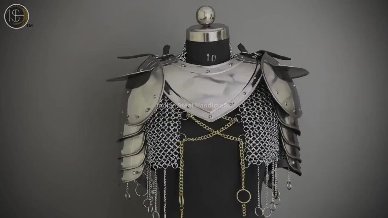Medieval Steel Armor Set: Gorget, Pauldron, Bracer - Lady Cosplay