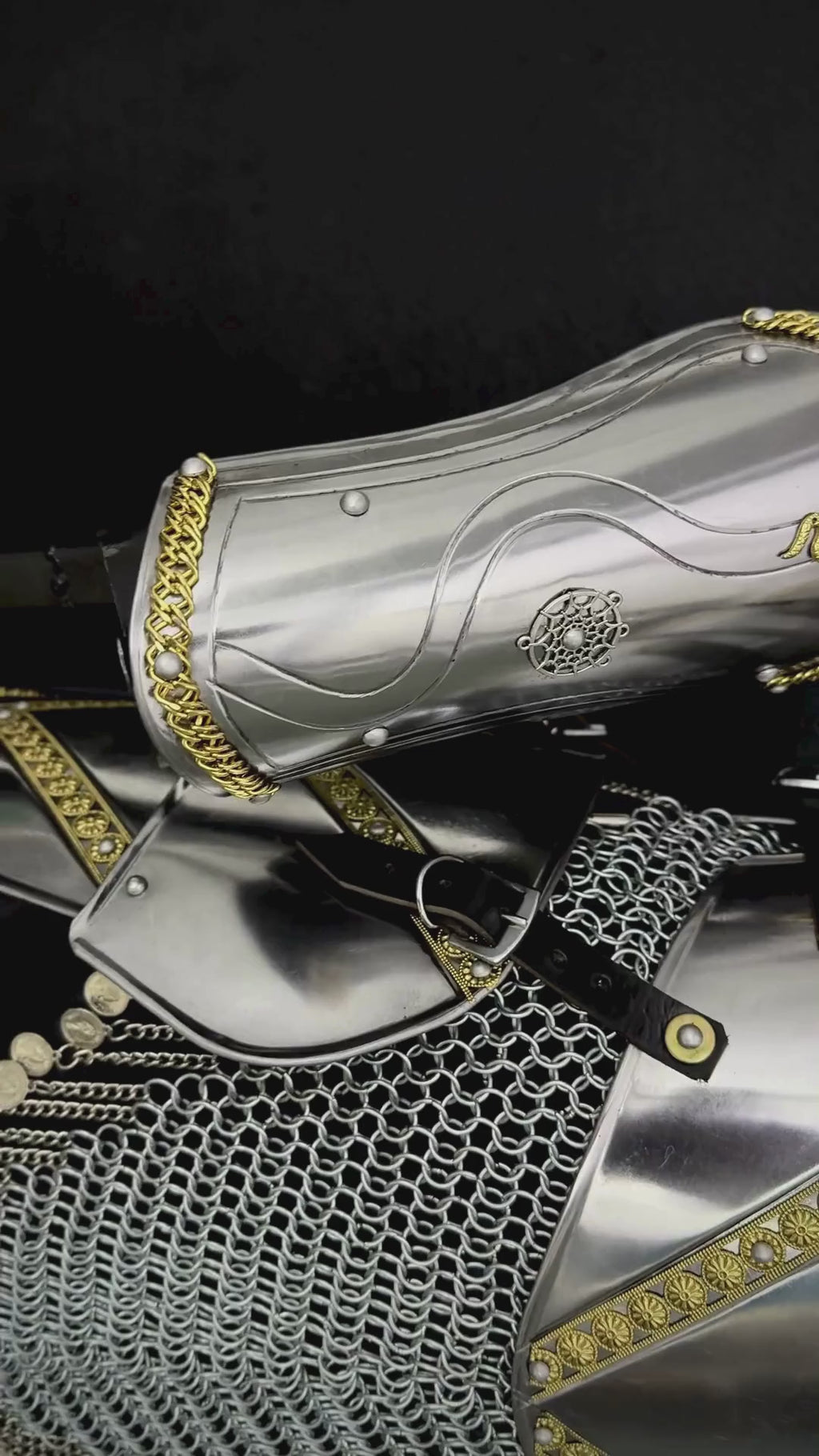 Full Body Medieval Knight Armor Suit – Gothic Steel Plate Armor with Gold Trim, LARP, Cosplay, Renaissance Costume