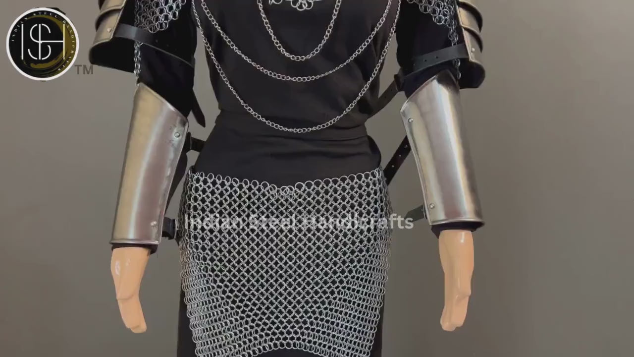Medieval Steel Pouldron Gorget Armor: LARP Cosplay Bracers